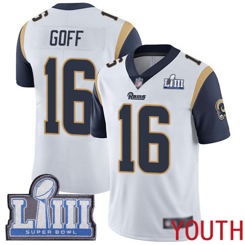 Los Angeles Rams Limited White Youth Jared Goff Road Jersey NFL Football 16 Super Bowl LIII Bound Vapor Untouchable